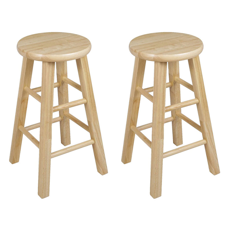 PJ Wood Classic Round Seat 24" Tall Kitchen Counter Stools, Natural (Set of 4)