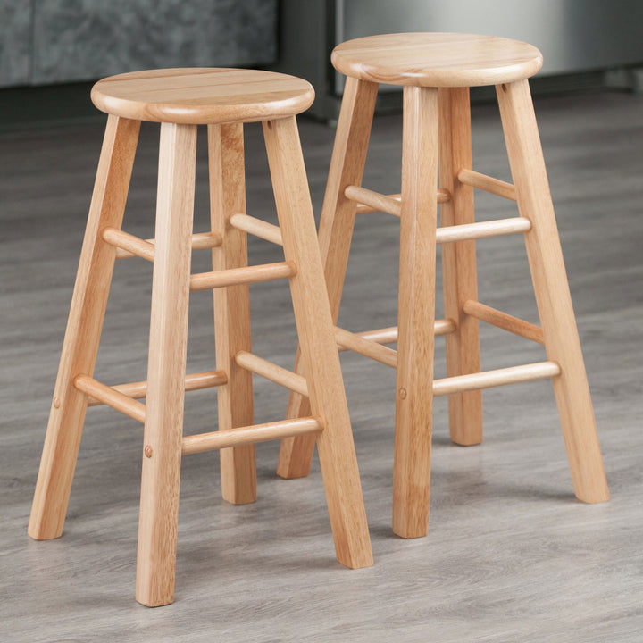 PJ Wood Classic Round Seat 24" Tall Kitchen Counter Stools, Natural (Set of 4)