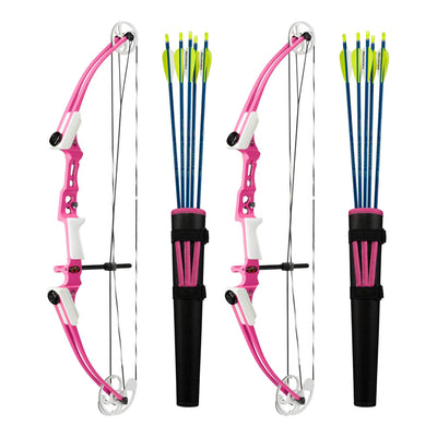 Genesis Archery Mini Right Hand Compound Bow, Arrow & Quiver Set, Pink (2 Pack)