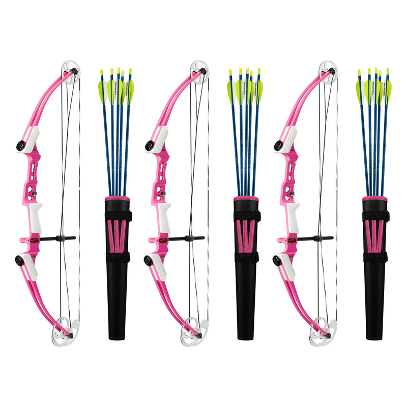 Genesis Archery Mini Right Hand Compound Bow, Arrow & Quiver Set, Pink (3 Pack)