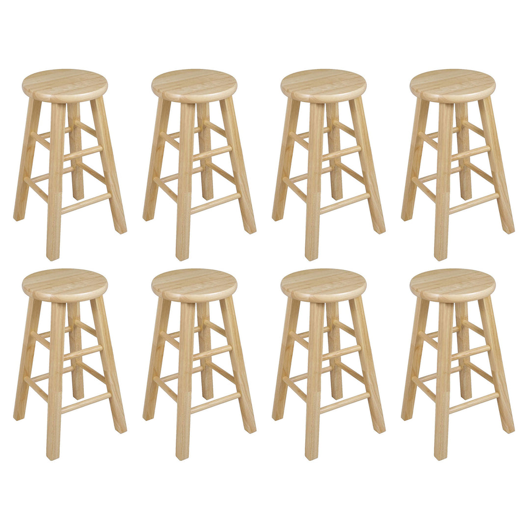 PJ Wood Classic Round Seat 24" Tall Kitchen Counter Stools, Natural (Set of 8)