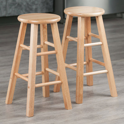 PJ Wood Classic Round Seat 24" Tall Kitchen Counter Stools, Natural (Set of 8) - VMInnovations