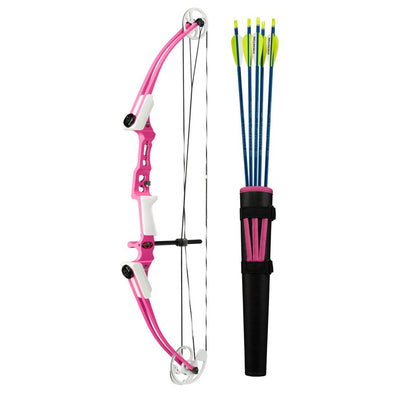Genesis Archery Mini Right Hand Compound Bow, Arrow & Quiver Set, Pink (5 Pack)