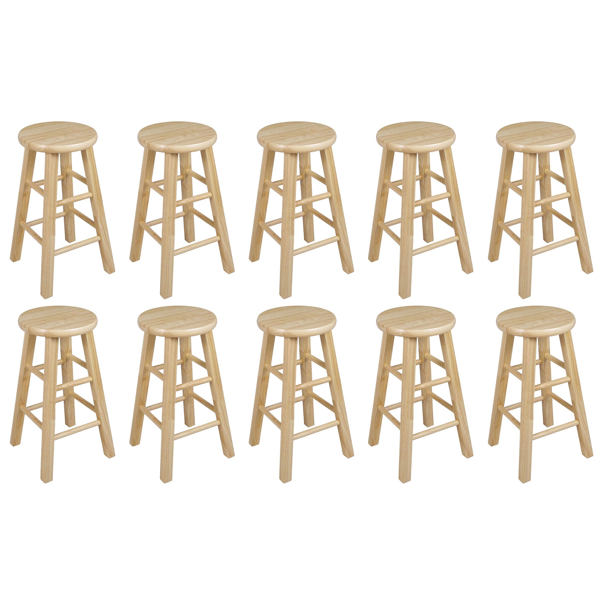 PJ Wood Classic Round Seat 24" Tall Kitchen Counter Stools, Natural (Set of 10) - VMInnovations