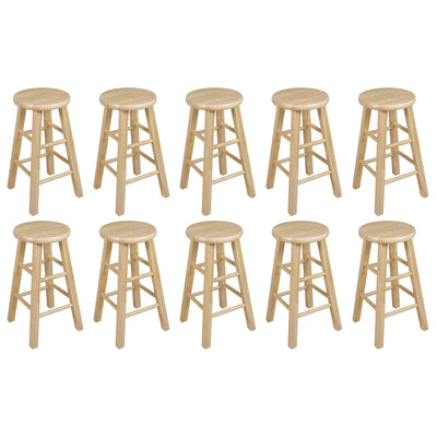PJ Wood Classic Round Seat 24" Tall Kitchen Counter Stools, Natural (Set of 10) - VMInnovations
