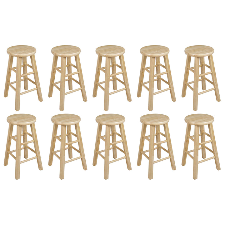 PJ Wood Classic Round Seat 24" Tall Kitchen Counter Stools, Natural (Set of 10)