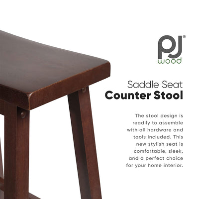 PJ Wood Classic Saddle Seat 24" Tall Kitchen Counter Stools, Walnut (Set of 4)