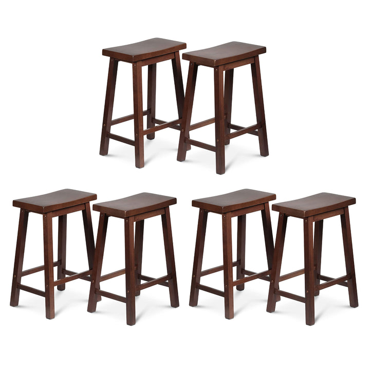 PJ Wood Classic Saddle Seat 24" Tall Kitchen Counter Stools, Walnut (Set of 6)