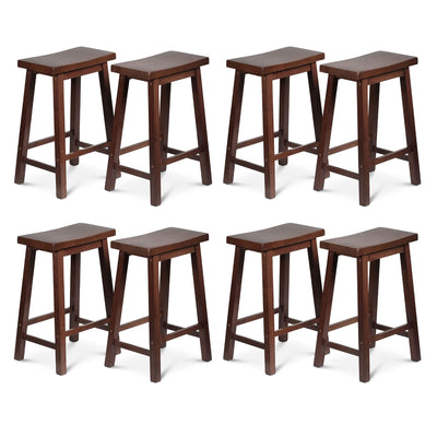 PJ Wood Classic Saddle Seat 24" Tall Kitchen Counter Stools, Walnut (Set of 8)