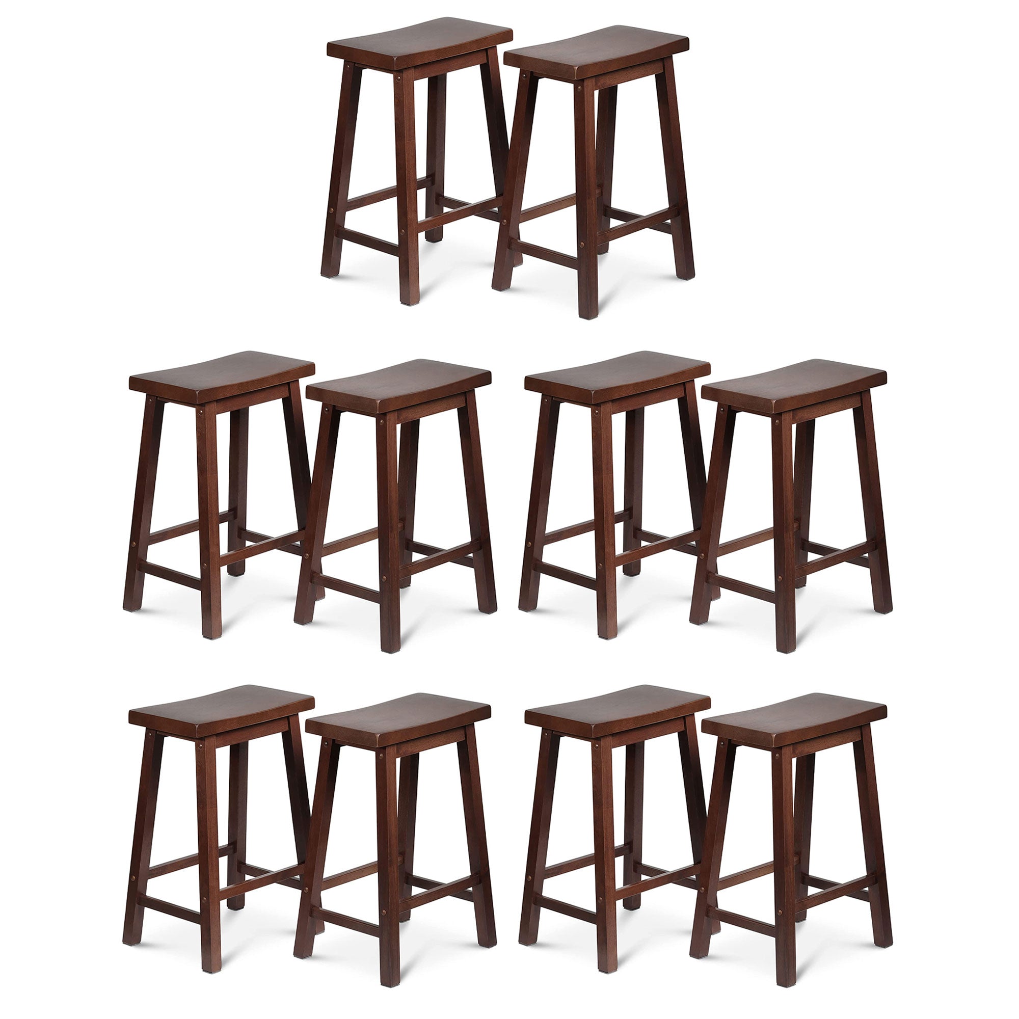 PJ Wood Classic Saddle Seat 24" Tall Kitchen Counter Stools, Walnut (Set of 10)