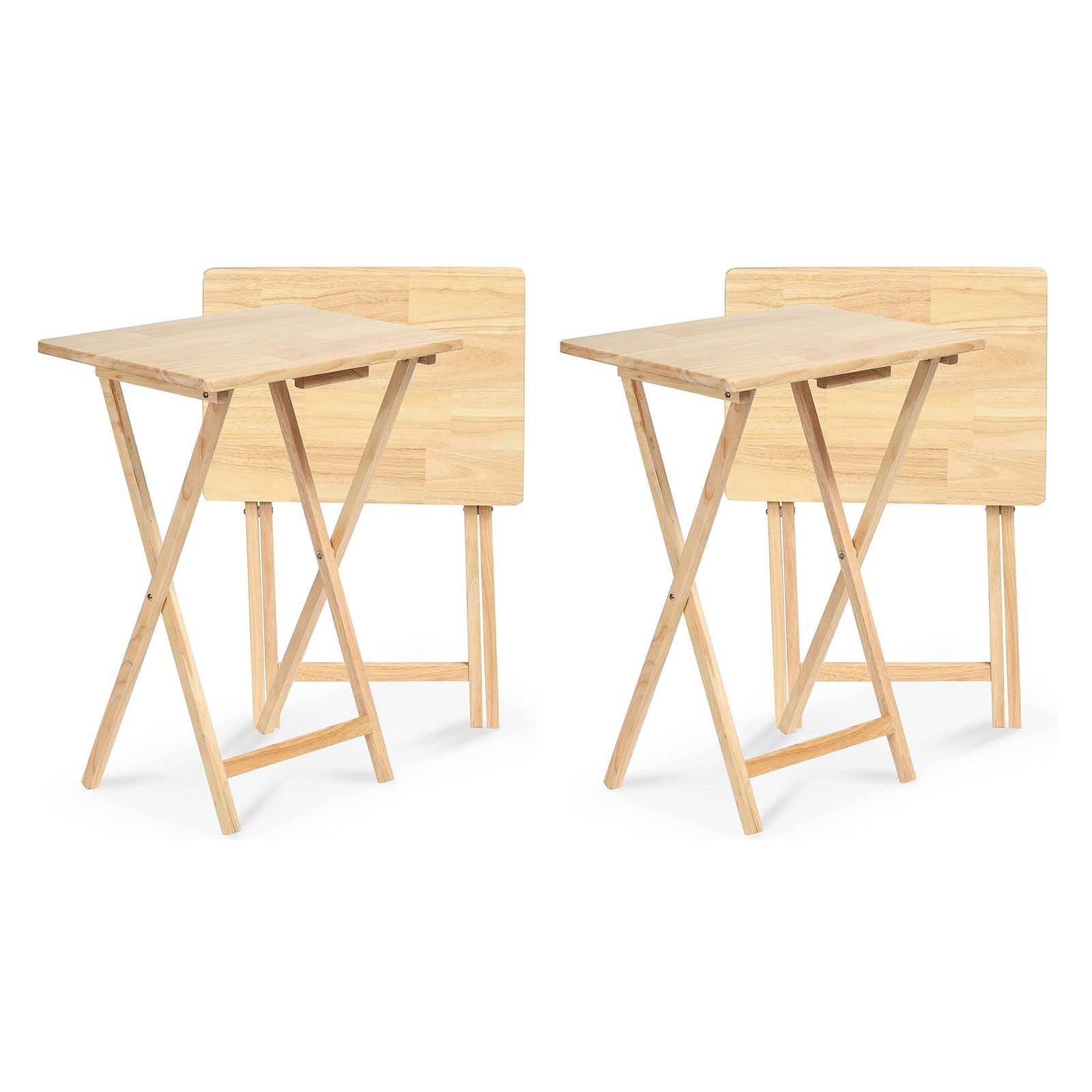 PJ Wood Folding Portable TV Snack Tray Table with Natural Finish (4-Piece Set) - VMInnovations