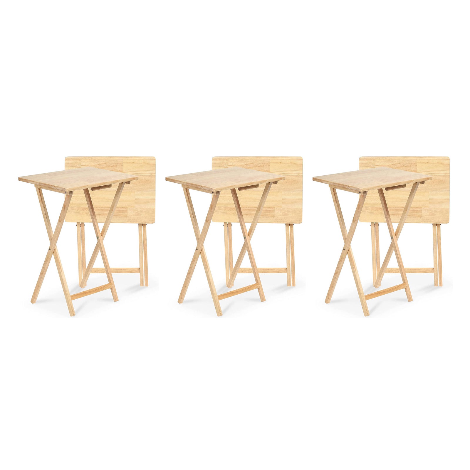 PJ Wood Folding Portable TV Snack Tray Table with Natural Finish (6-Piece Set) - VMInnovations