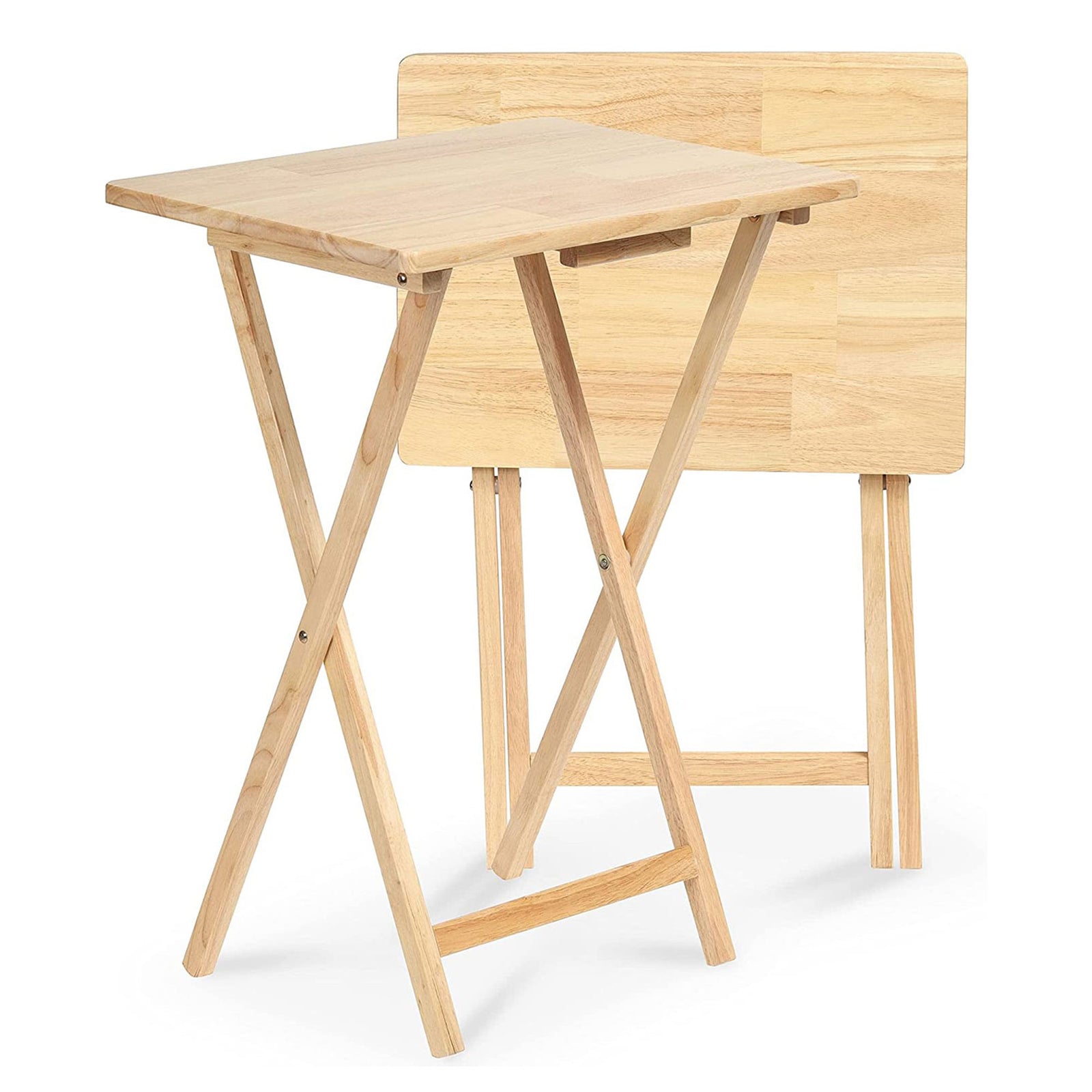 PJ Wood Folding Portable TV Snack Tray Table with Natural Finish (6-Piece Set) - VMInnovations