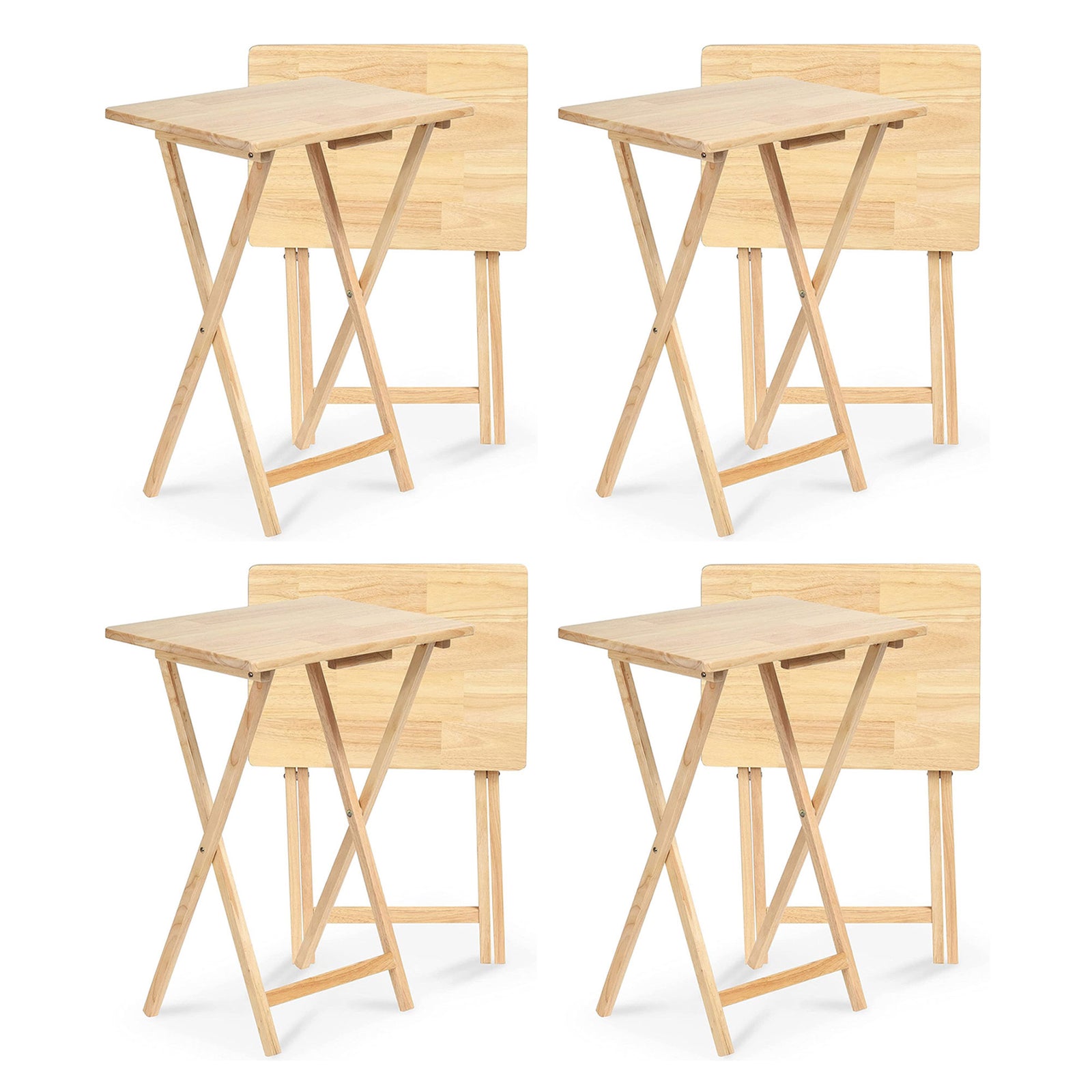 PJ Wood Folding Portable TV Snack Tray Table with Natural Finish (8-Piece Set) - VMInnovations