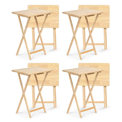 PJ Wood Folding Portable TV Snack Tray Table with Natural Finish (8-Piece Set) - VMInnovations