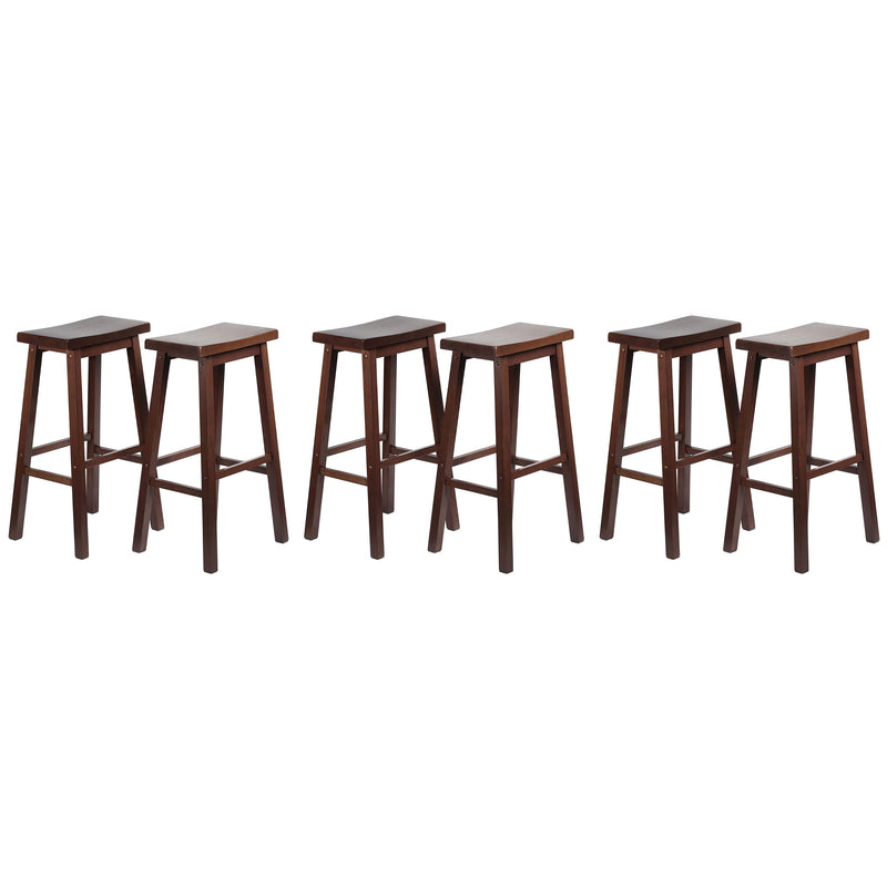 PJ Wood Classic Saddle Seat 29" Tall Kitchen Counter Stools, Walnut (Set of 6)