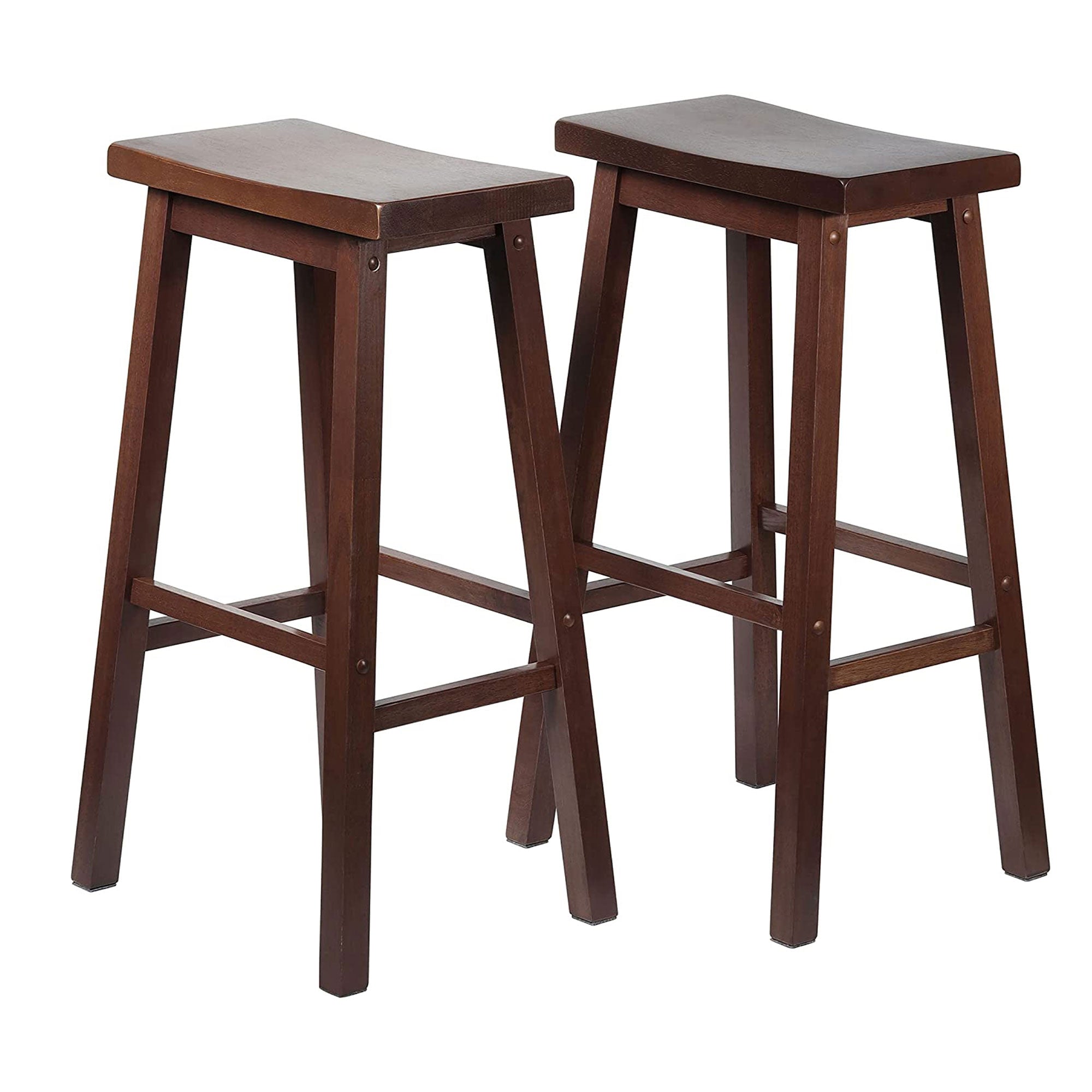 PJ Wood Classic Saddle Seat 29" Tall Kitchen Counter Stools, Walnut (Set of 8) - VMInnovations