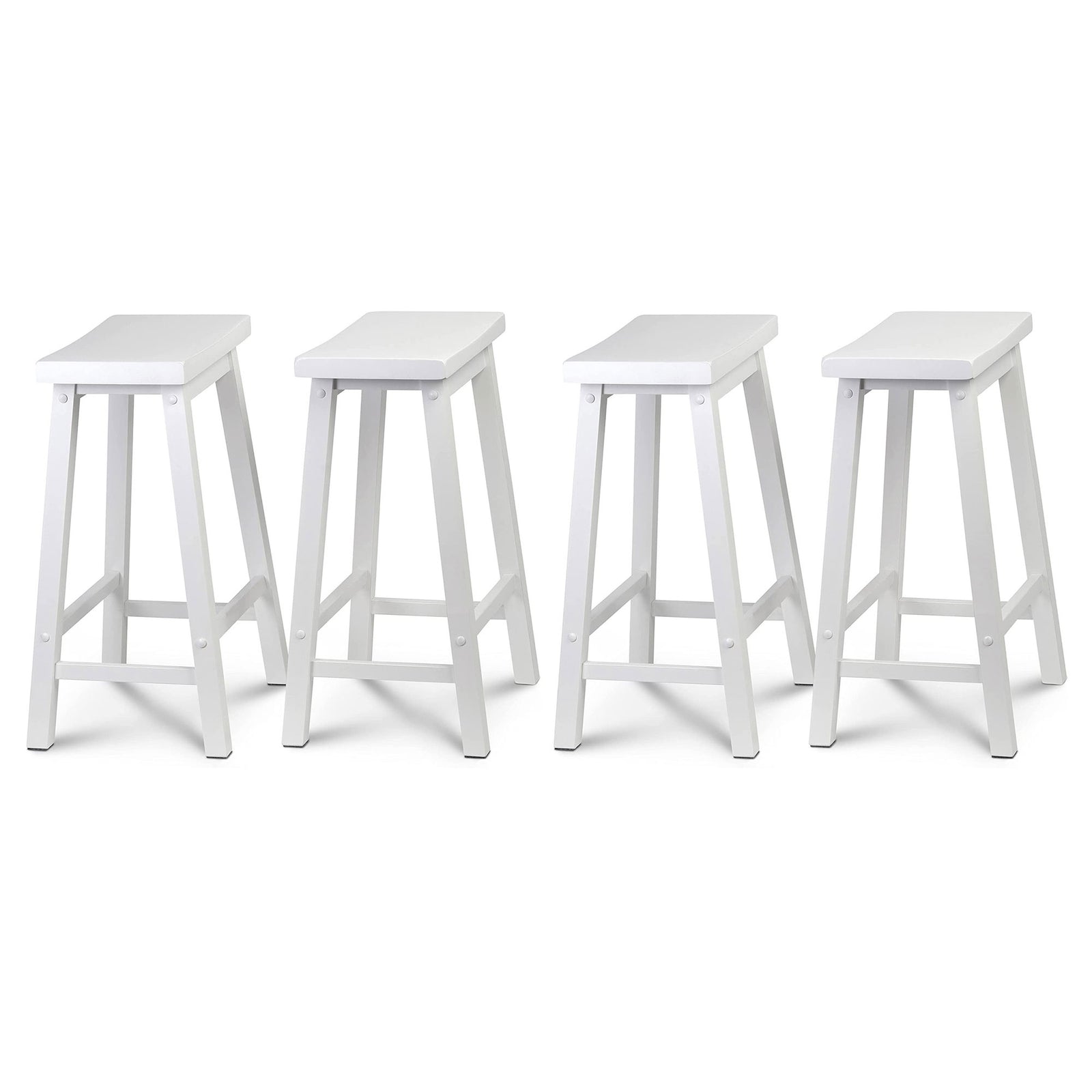 PJ Wood Classic Saddle Seat 24 Inch Tall Kitchen Counter Stools, White (4 Pack) - VMInnovations