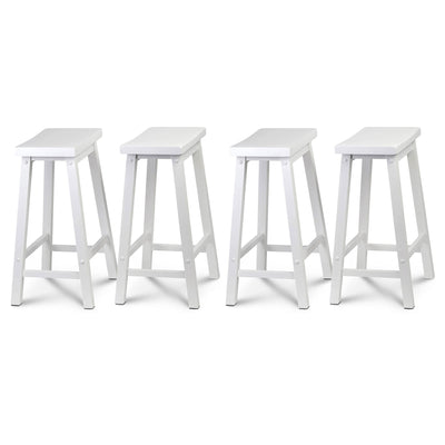 PJ Wood Classic Saddle Seat 24 Inch Tall Kitchen Counter Stools, White (4 Pack) - VMInnovations