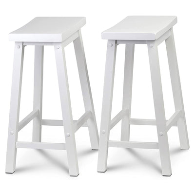 PJ Wood Classic Saddle Seat 24 Inch Tall Kitchen Counter Stools, White (4 Pack) - VMInnovations