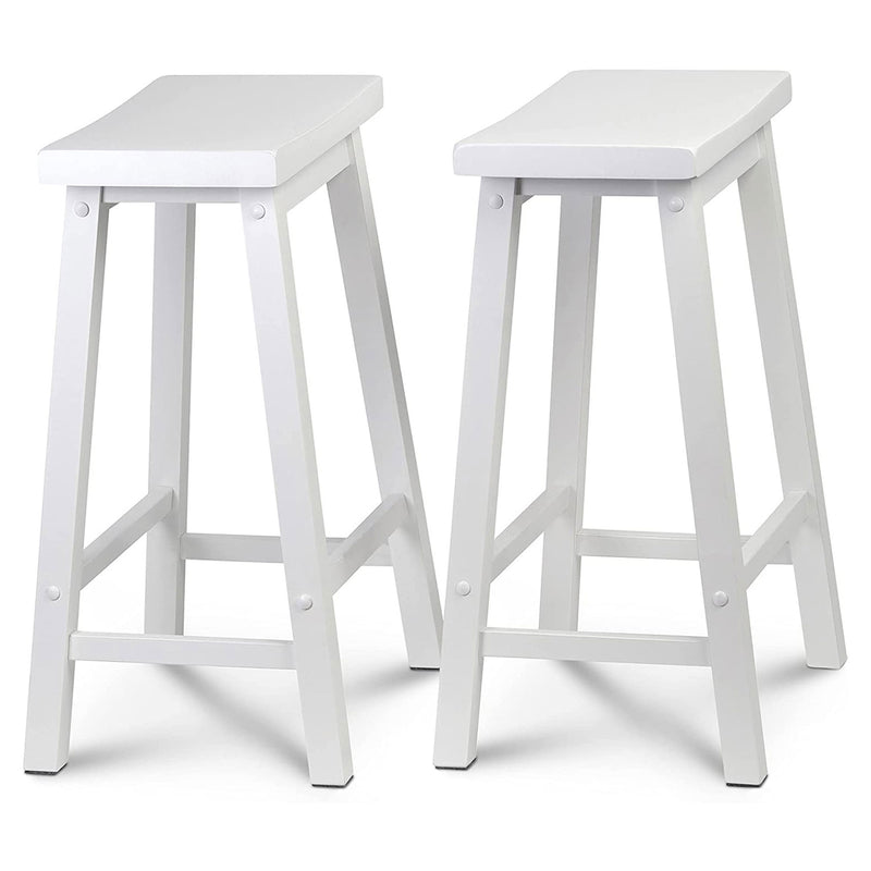 PJ Wood Classic Saddle Seat 24 Inch Tall Kitchen Counter Stools, White (4 Pack)