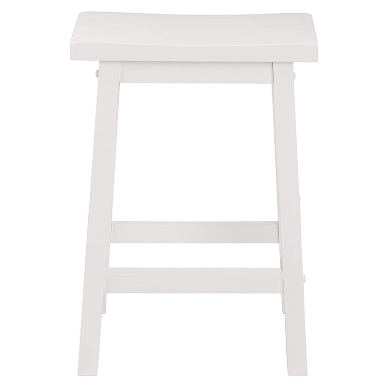PJ Wood Classic Saddle Seat 24 Inch Tall Kitchen Counter Stools, White (4 Pack)