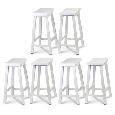 PJ Wood Classic Saddle Seat 24 Inch Tall Kitchen Counter Stools, White (6 Pack) - VMInnovations