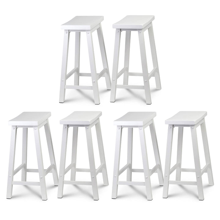 PJ Wood Classic Saddle Seat 24 Inch Tall Kitchen Counter Stools, White (6 Pack)