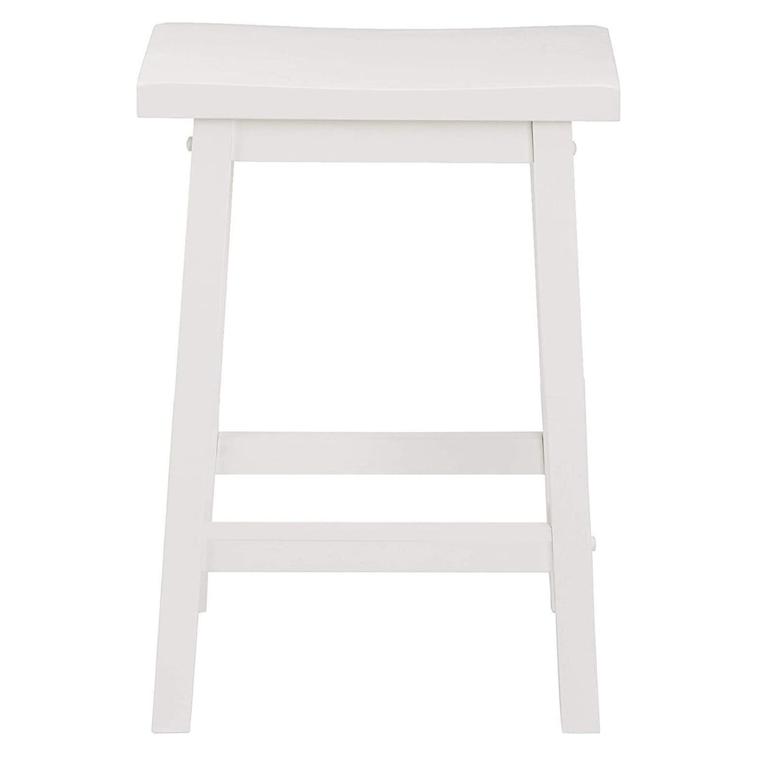 PJ Wood Classic Saddle Seat 24 Inch Tall Kitchen Counter Stools, White (6 Pack)