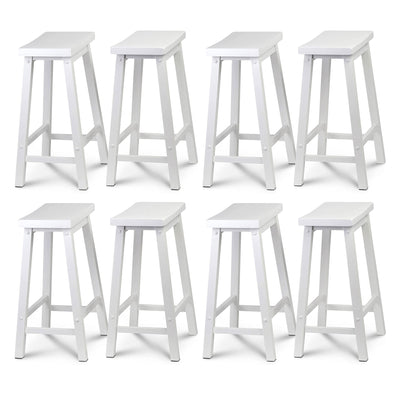 PJ Wood Classic Saddle Seat 24 Inch Tall Kitchen Counter Stools, White (8 Pack)