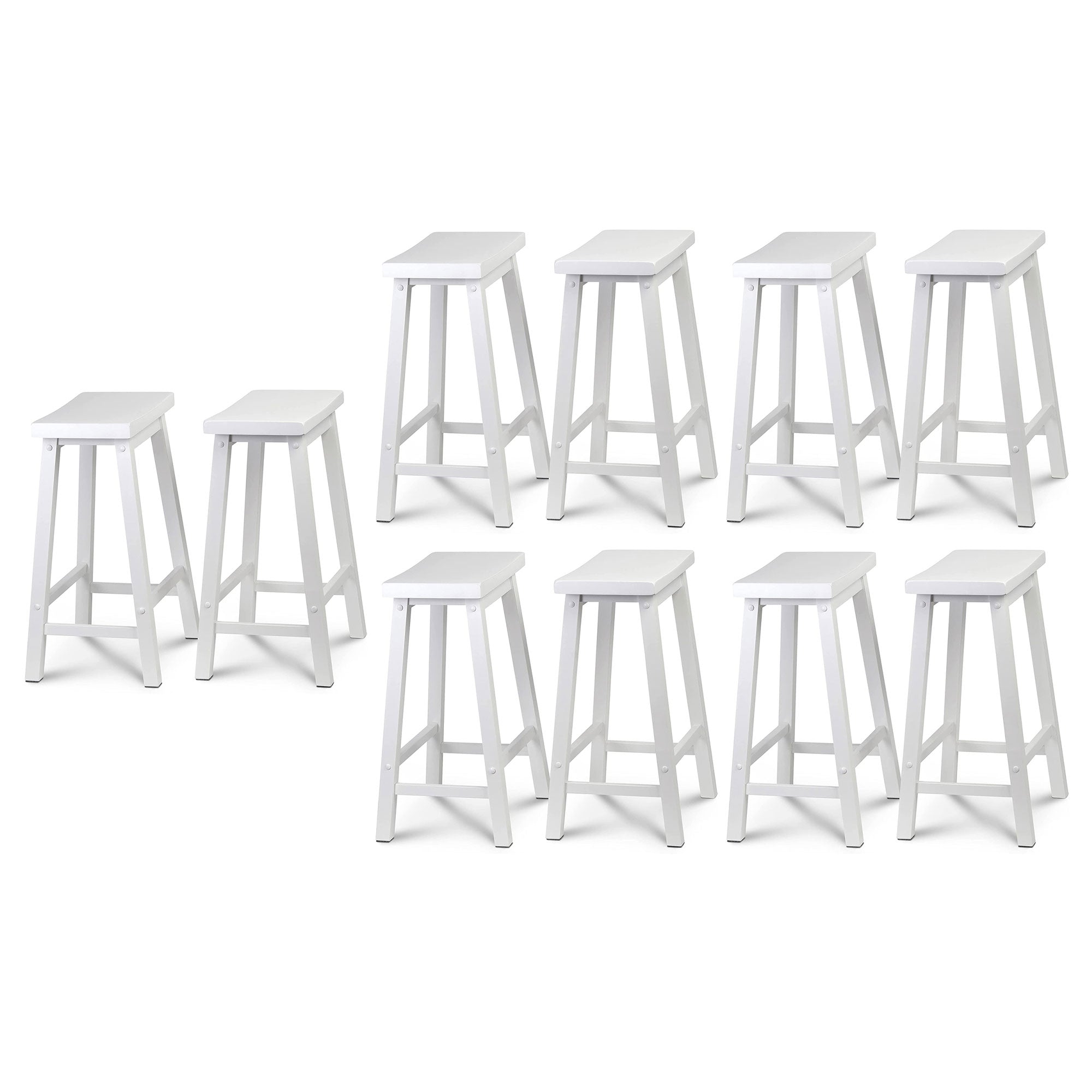 PJ Wood Classic Saddle Seat 24 Inch Kitchen Counter Stools, White (10 Pack)
