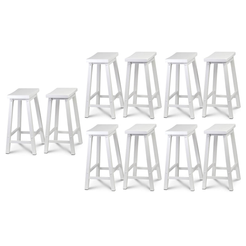 PJ Wood Classic Saddle Seat 24 Inch Kitchen Counter Stools, White (10 Pack)