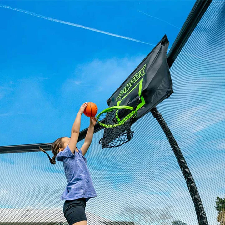 JumpFlex HERO 12' Trampoline with PROJAM Hero Basketball Hoop and Net Attachment - VMInnovations