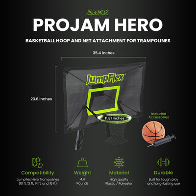 Jumpflex FLEX 12' Trampoline, Outdoor Play Equipment with PROJAM Basketball Hoop