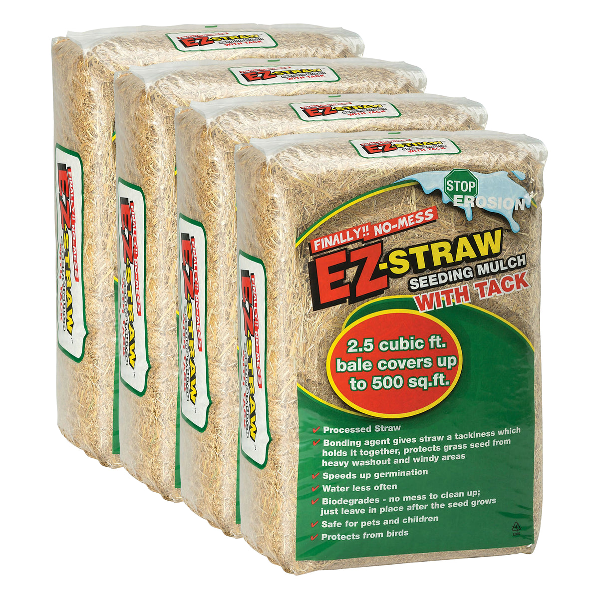Rhino Seed EZ Straw 2.5 cu. ft. 500 sq. ft. Seeding Mulch Bale w/Tack (4 Pack)