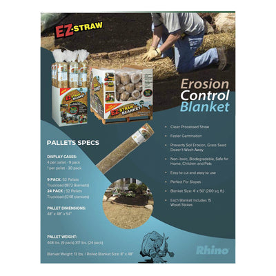 Rhino Seed EZ Straw 4' x 50' Erosion Control Processed Straw Blanket (2 Pack)