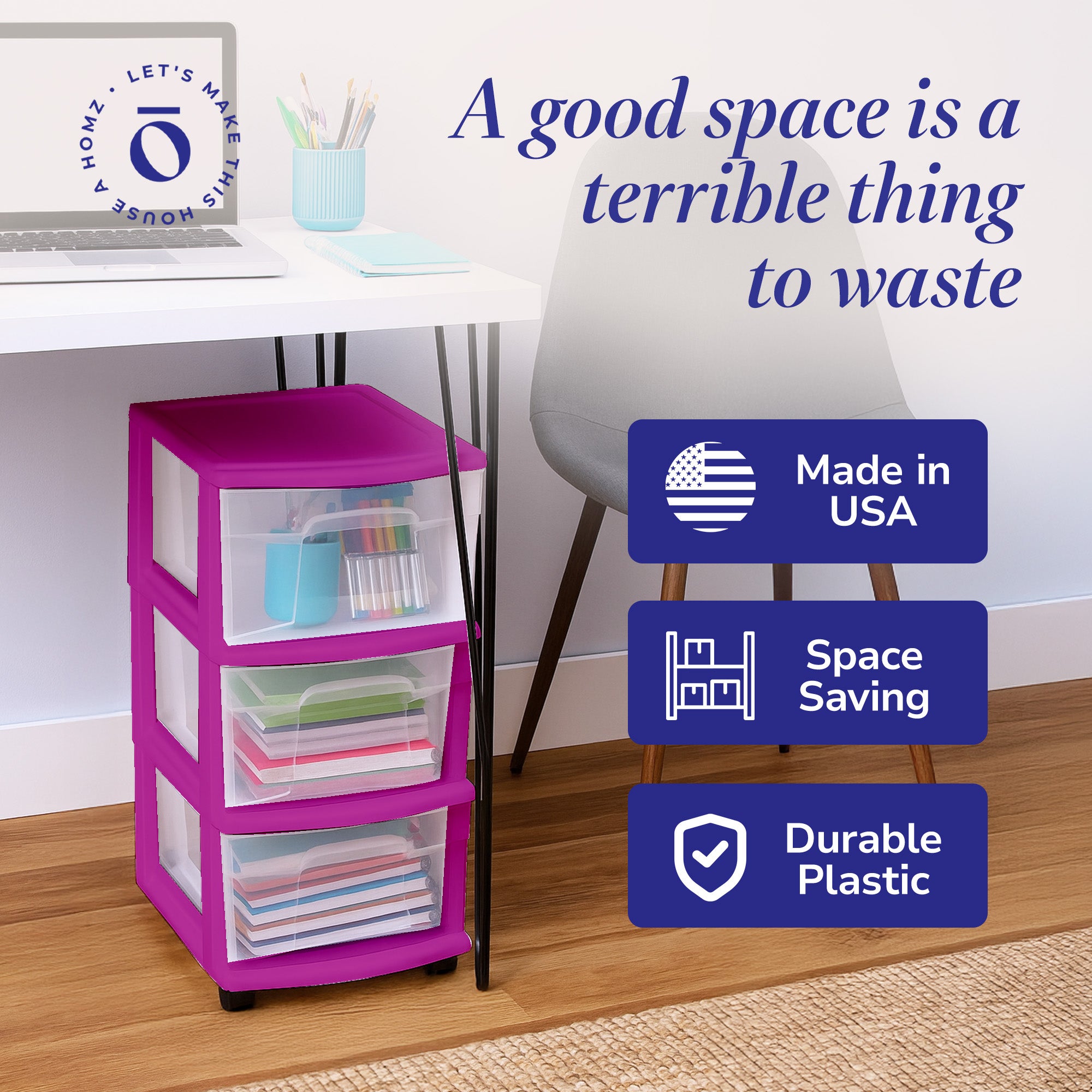Homz Plastic 3 Drawer Med Storage Container Tower, Clear Drawers/Purple (Used) - VMInnovations