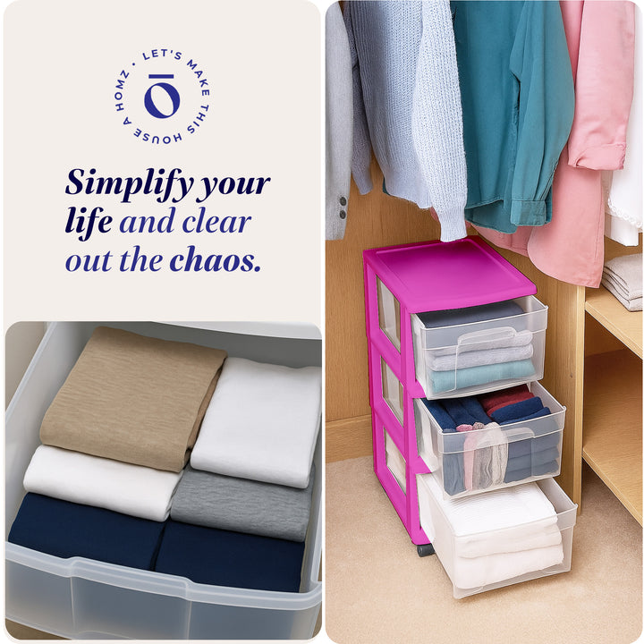 Homz Plastic 3 Drawer Med Storage Container Tower, Clear Drawers/Purple (Used)