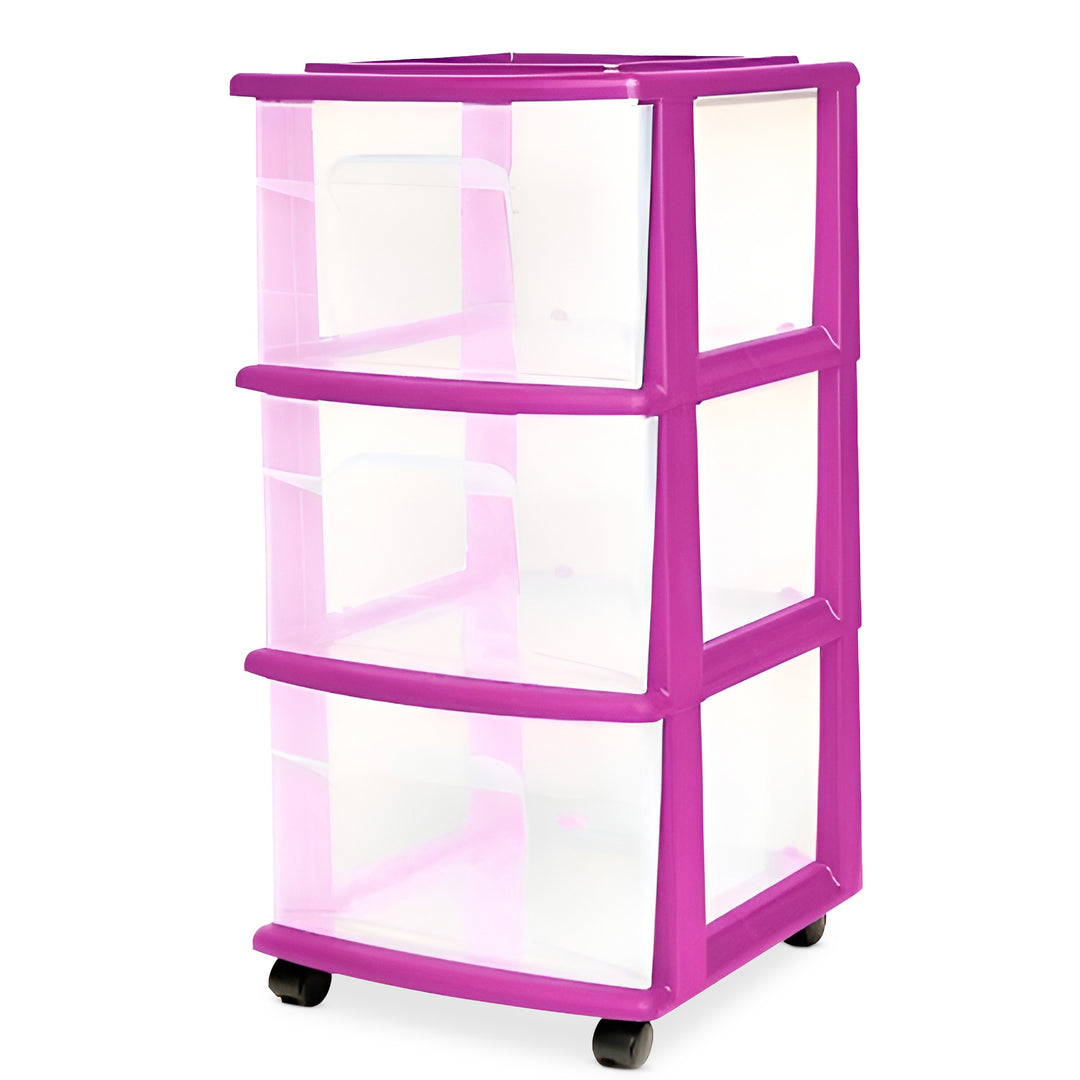 Homz Plastic 3 Drawer Med Storage Tower, Clear Drawers/Purple Frame(Open Box) - VMInnovations