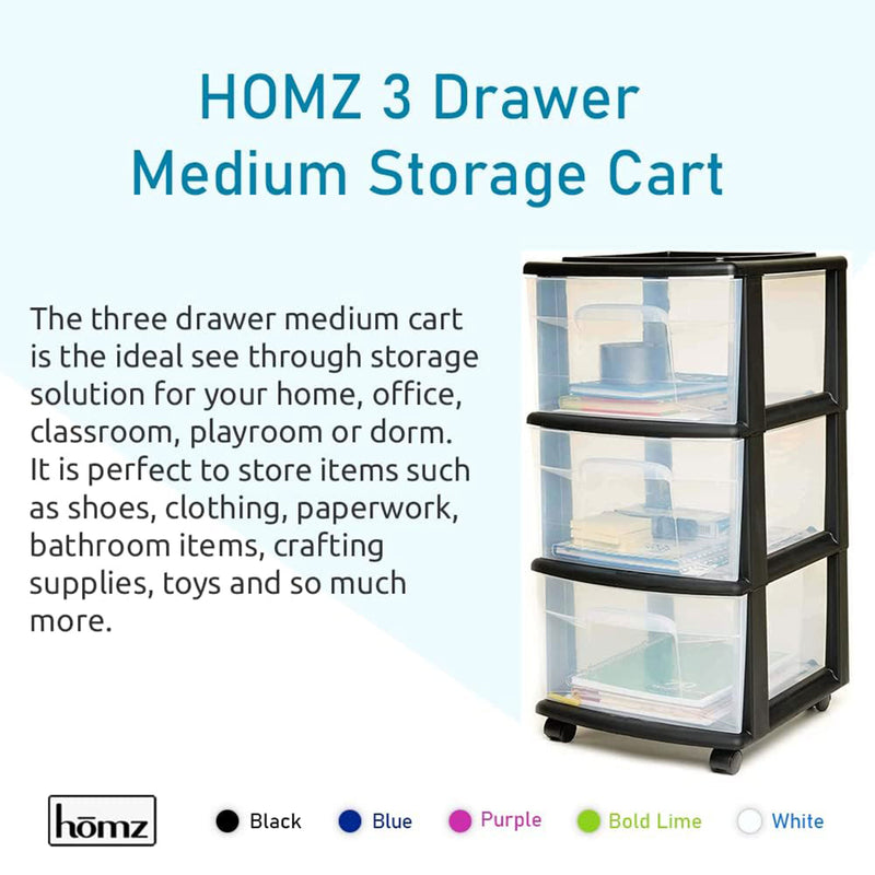 Homz Plastic 3 Drawer Storage Container Tower, Clear Drawers/White Frame (Used)