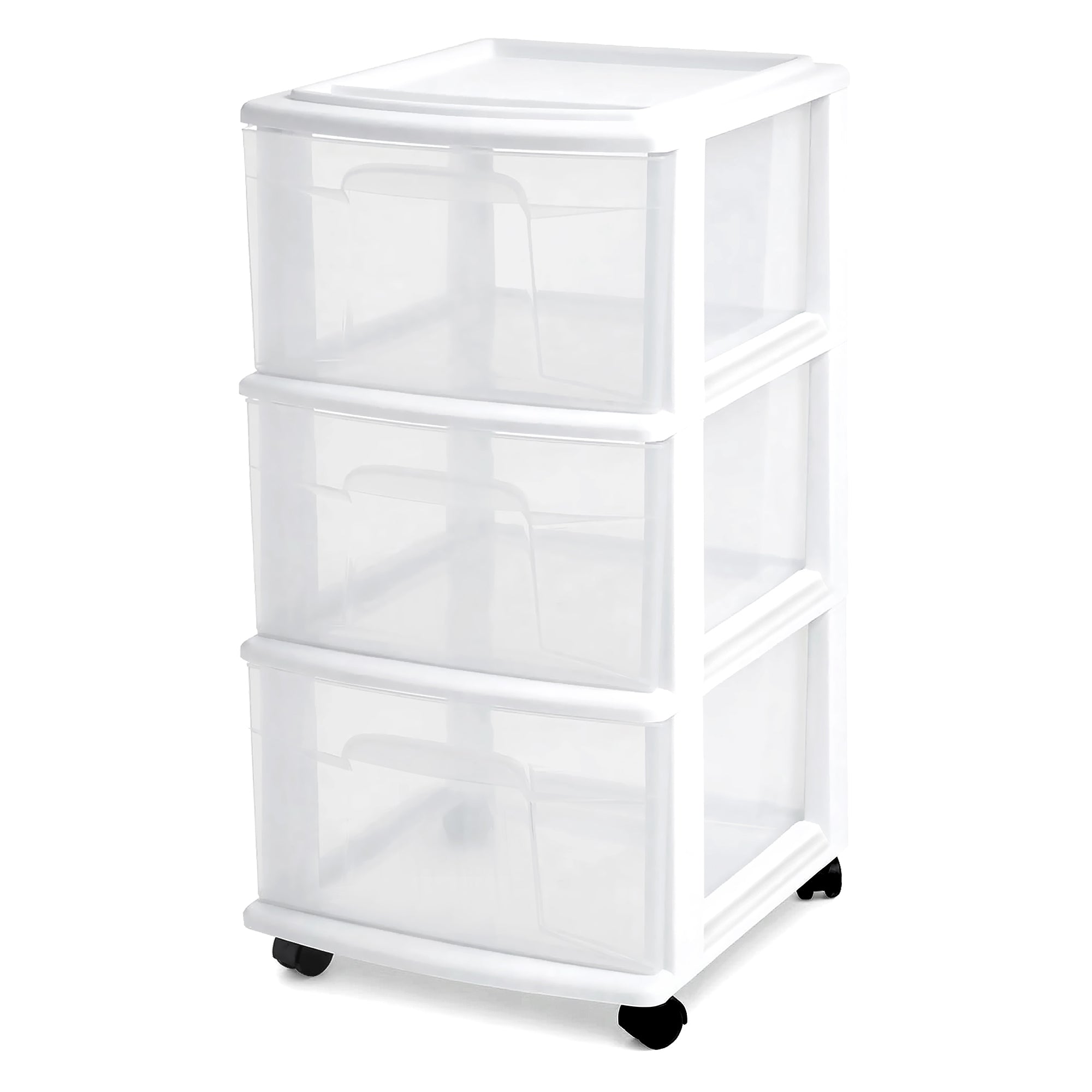 Homz Plastic 3 Drawer Medium Storage Container Tower, Clear Drawers/White Frame