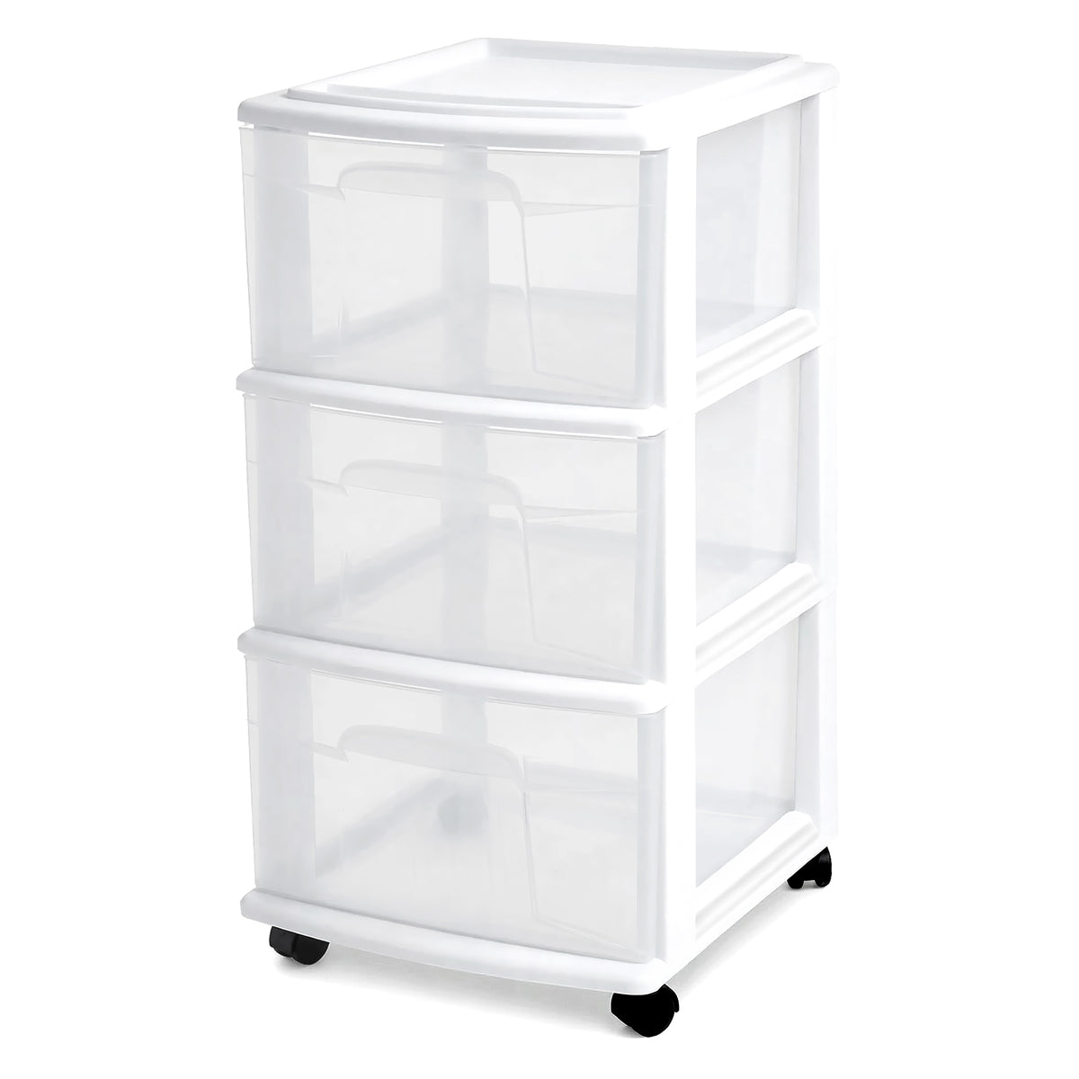 Homz Plastic 3 Drawer Medium Storage Container Tower, Clear Drawers/White Frame