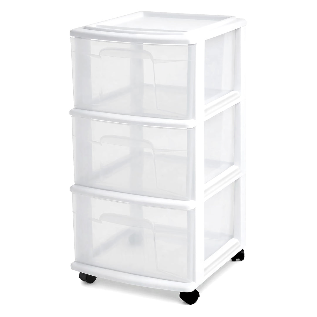 Homz Plastic 3 Drawer Storage Container Tower, Clear Drawers/White Frame (Used) - VMInnovations