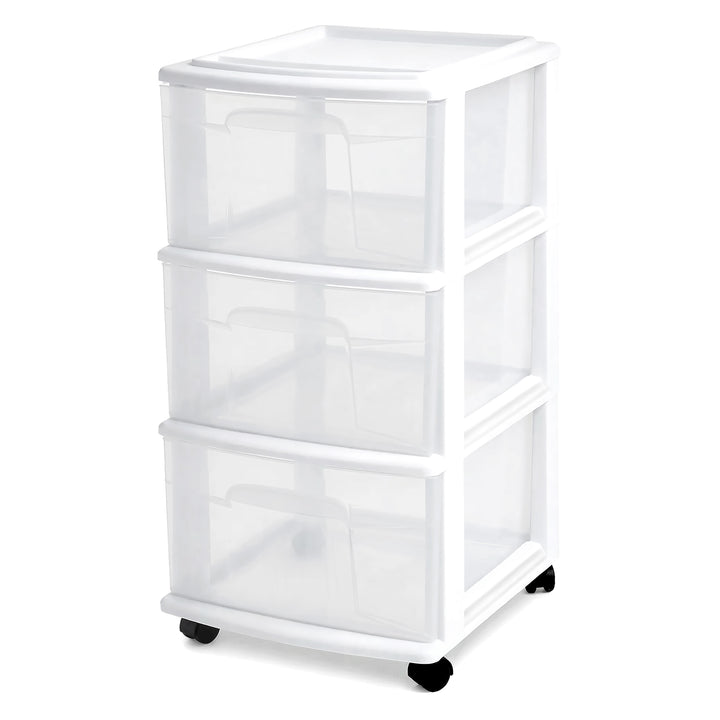 Homz Plastic 3 Drawer Storage Container Tower, Clear Drawers/White Frame (Used) - VMInnovations