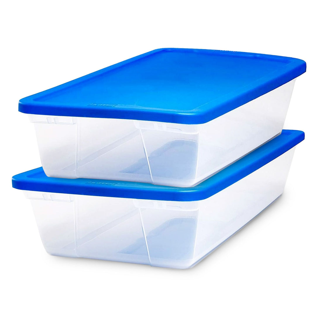 Homz Snaplock 41 Qt Stackable Plastic Storage Container w/ Lid,  2 Pack, Blue