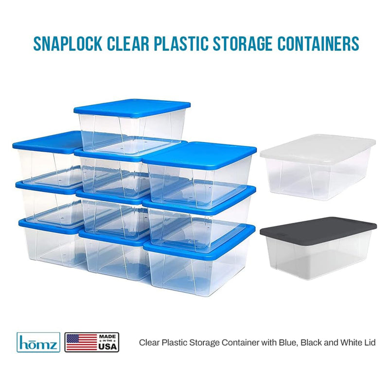 Homz Snaplock 41 Qt Stackable Plastic Storage Container w/ Lid, Blue (2 Pack)