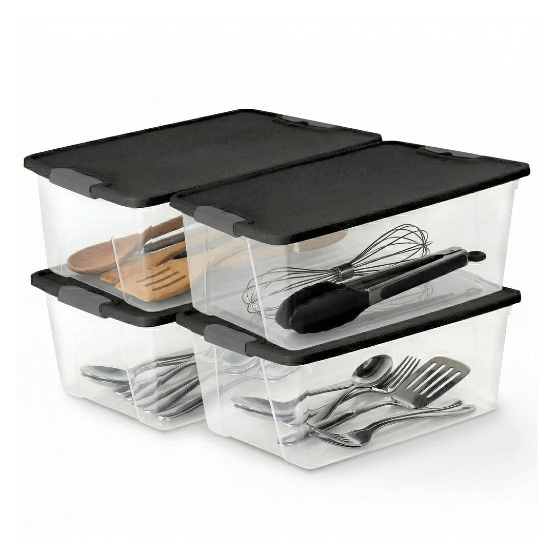 Homz 15 Qt Stackable Plastic Storage Container w/Snaplock Lid, Gray (4 Pack)