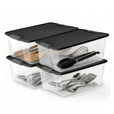 Homz 15 Qt Stackable Plastic Storage Container w/Snaplock Lid, Gray (4 Pack)