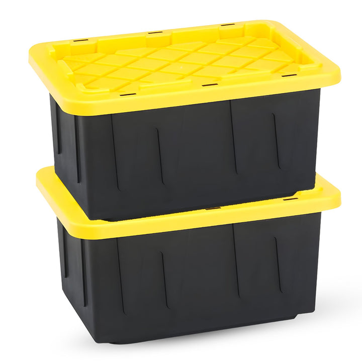 Homz 15 Gallon Durabilt Home Storage Container w/Snap Lid, Black/Yellow(2 Pack)