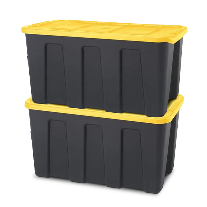 Homz 34 Gallon Durabilt Home Storage Container w/Lid, Black/Yellow (2 Pk) (Used)